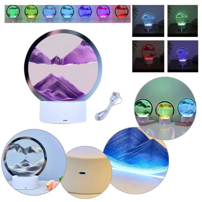 Настольная Лампа ночник RGB песочные часы Картина USB светильник 3D Sandscap вращение 360 °, уникальная увлекательная яркая прикроватная лампа анти стресс подвижный песок, светодиодный светильник с сыпучим песком