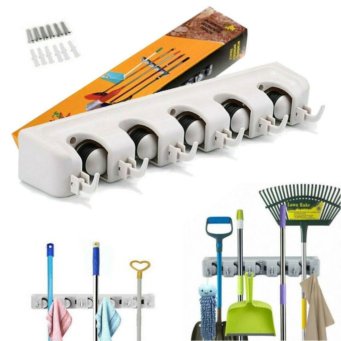 Настенный держатель-органайзер для швабр и щеток Broom Holder, Универсальный фиксатор швабры